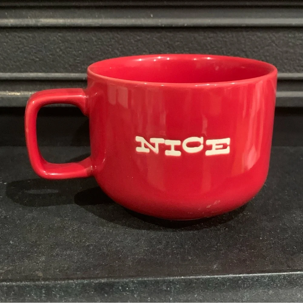 Crate & Barrel Naughty Nice Large Christmas Ceramic Mug Cup Red Brand New